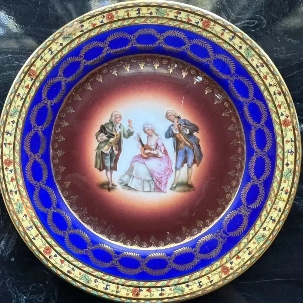 Vintage JK Carlsbad Colonial Blue And Gold China Decorative Plate 6.5 x 6.5